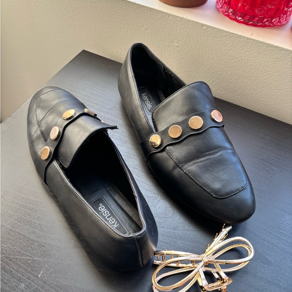 Black Loafers with Gold Accents